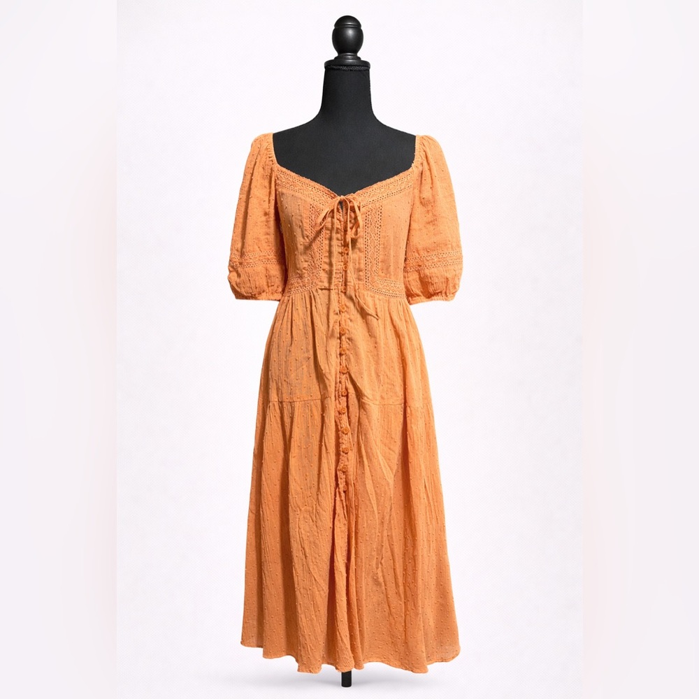 Boutique Style Boho Cottagecore Peach Midi Dress Large